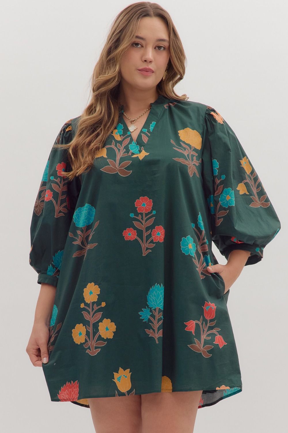 Hunter Green Floral Dress