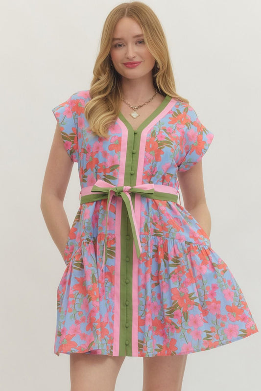 Floral short sleeve mini dress