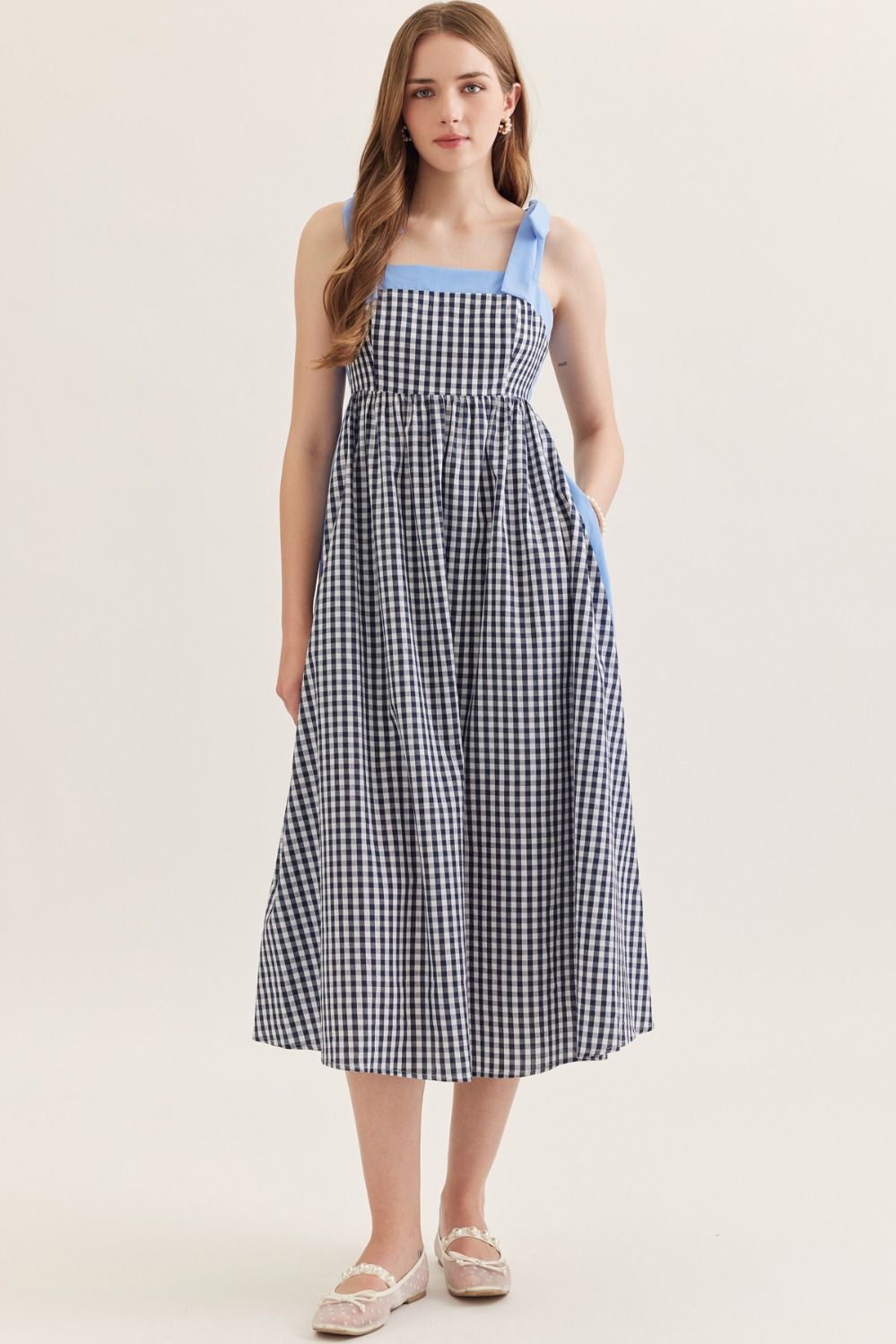 Gingham midi with tie straps