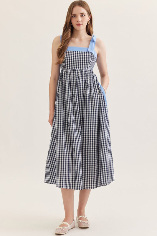 Gingham midi with tie straps
