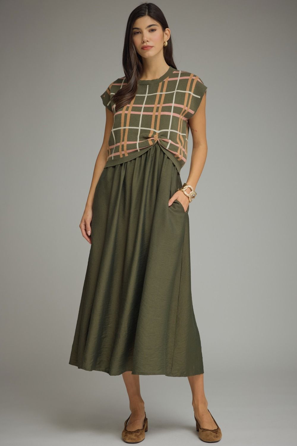 Olive Green Dress w/ Sweater
