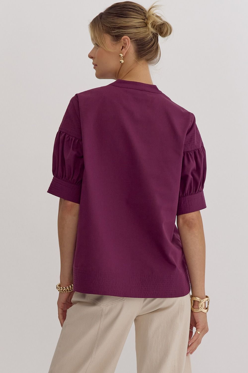 Plum Short Sleeve Top Featuring Stitch Detailing
