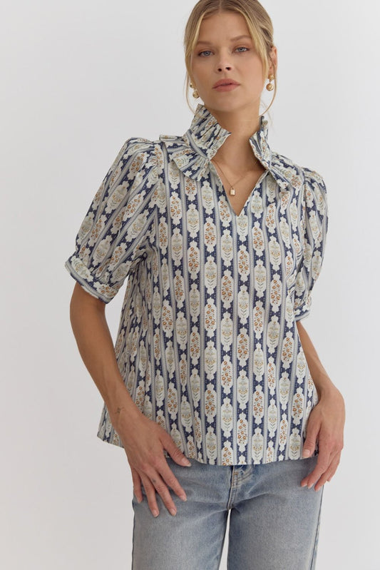 Printed puff ruffle collar