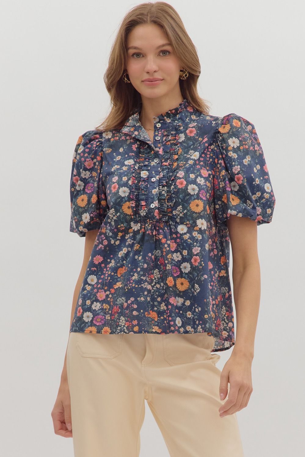 Floral Ruffle collar Top