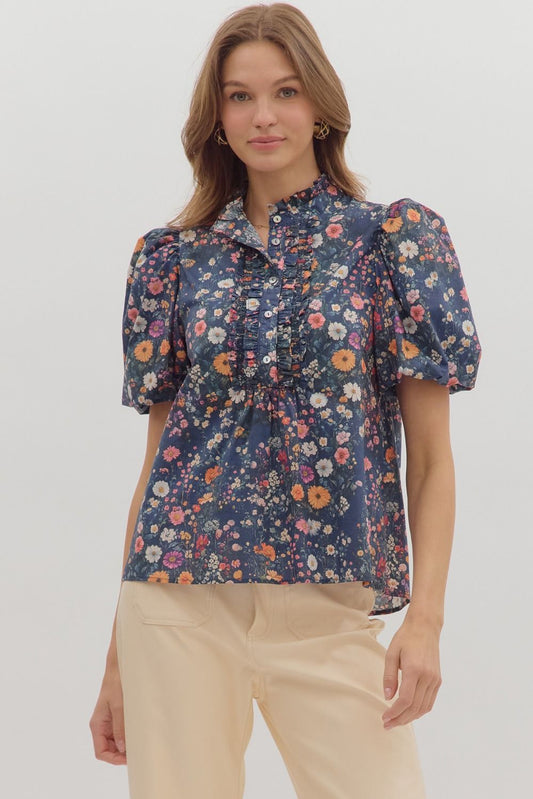 Floral Ruffle collar Top