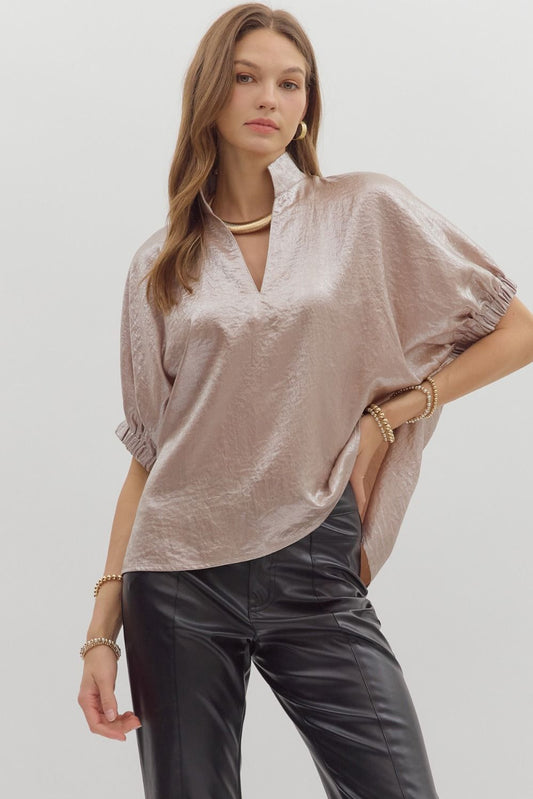 Metallic Band Collar Top