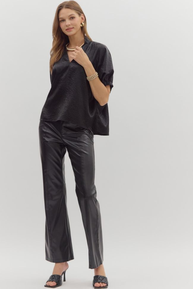 Metallic Band Collar Top