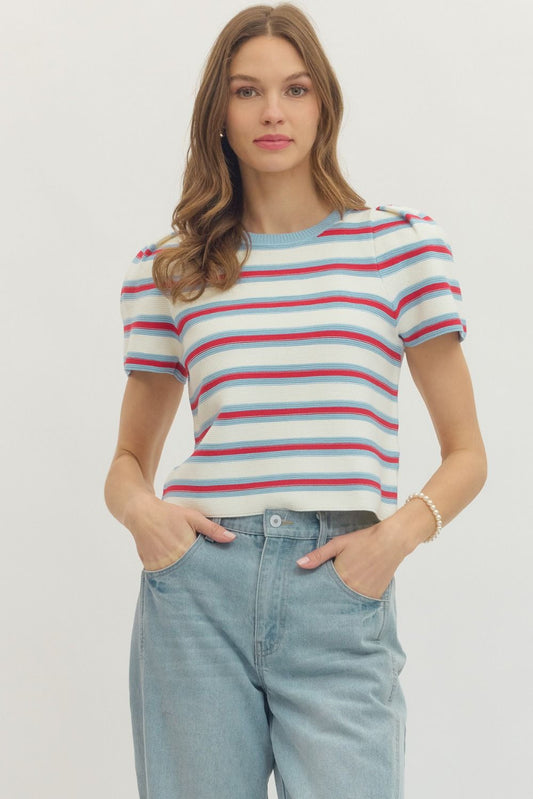 Puff Sleeve Knit Top Crew