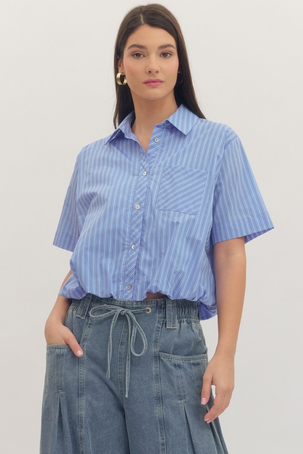 Red/White/Blue Pinstripe Bubble Shirt