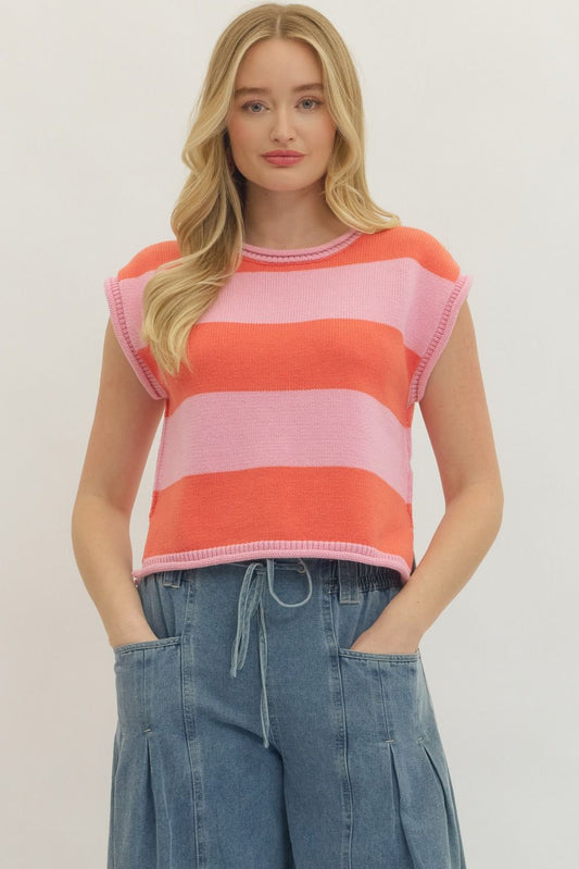 Striped cap sleeve top