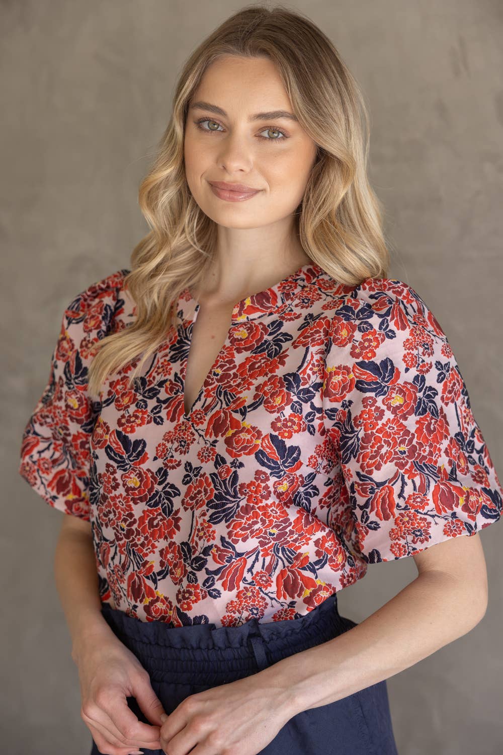 35776 Multi Color Floral Jaquard Top