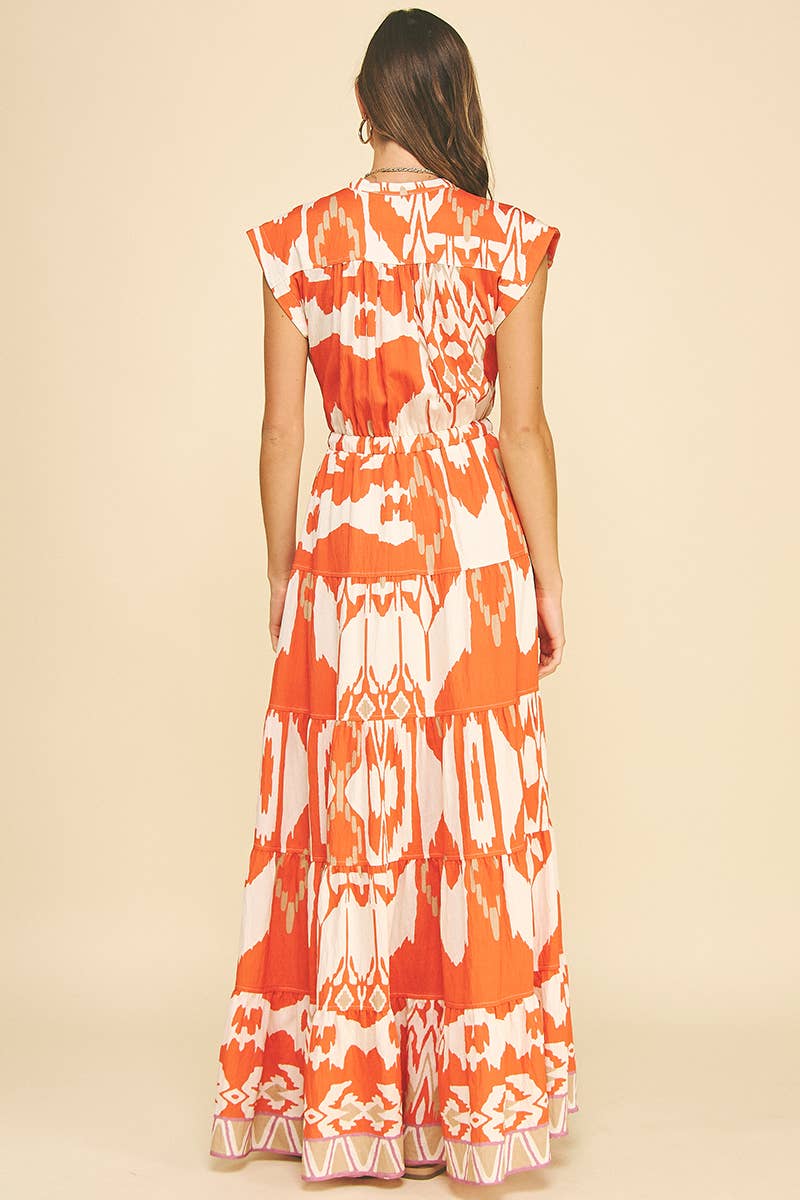 GEOMETRIC PATTERN TIERED MAXI DRESS