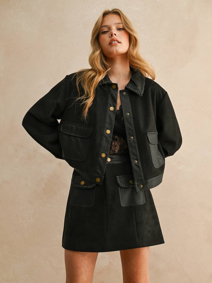 Suede Contrast Button Front Jacket