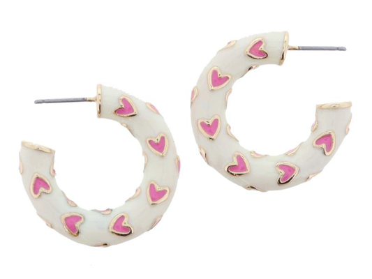 Enamel Hoop Earrings With Hearts