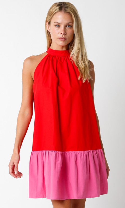 Pink & Red Halter Dress