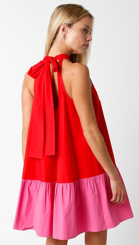 Pink & Red Halter Dress