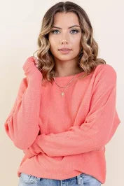 Boat Neck Ribbed Shoulder LS Top