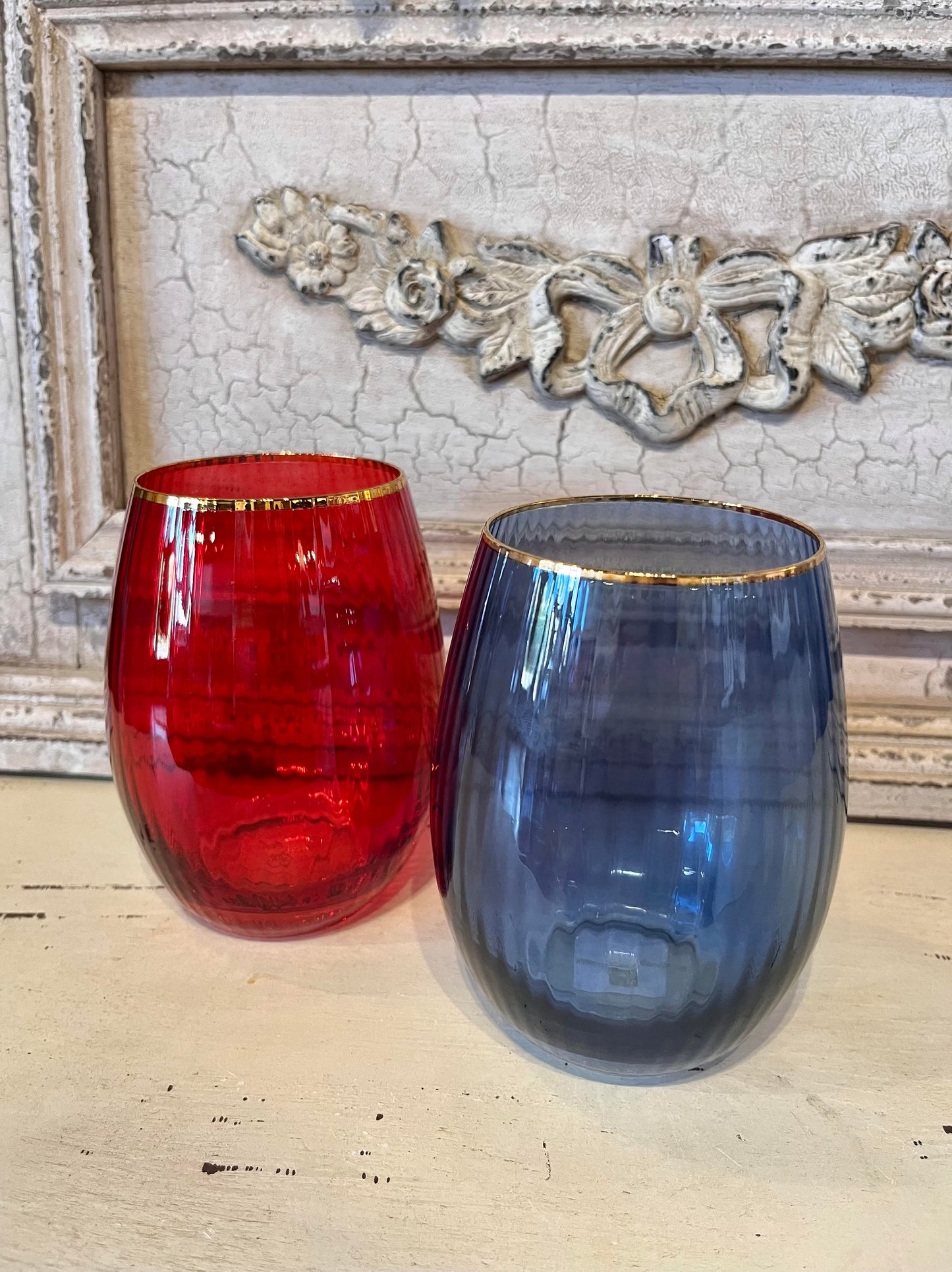 Ribbed Stemless Wine Glasses