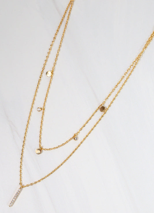 Life is Simple Layered CZ Bar Necklace