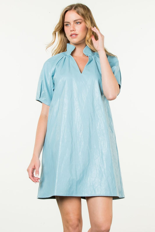 Short Sleeve Leather Midi Dress
